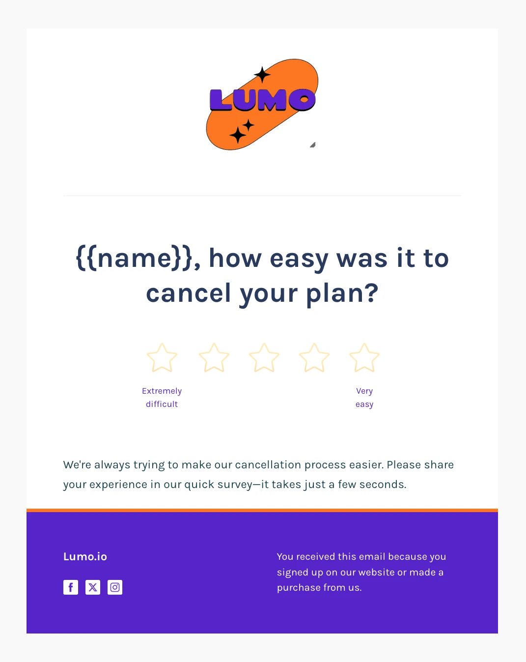 An example of a CES email survey template created in VhtLtd's drag and drop builder.