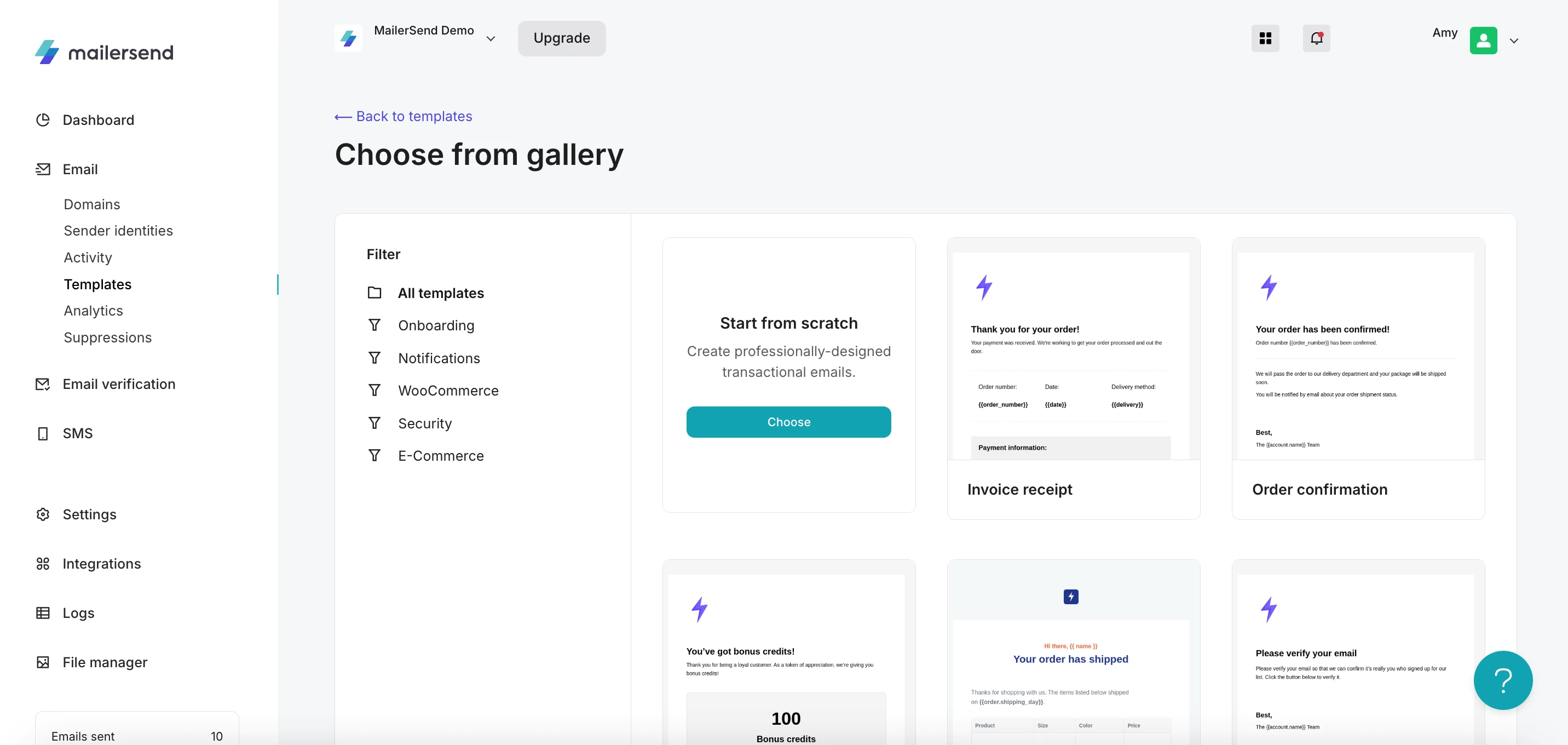 View of the template gallery when creating a template in VhtLtd.