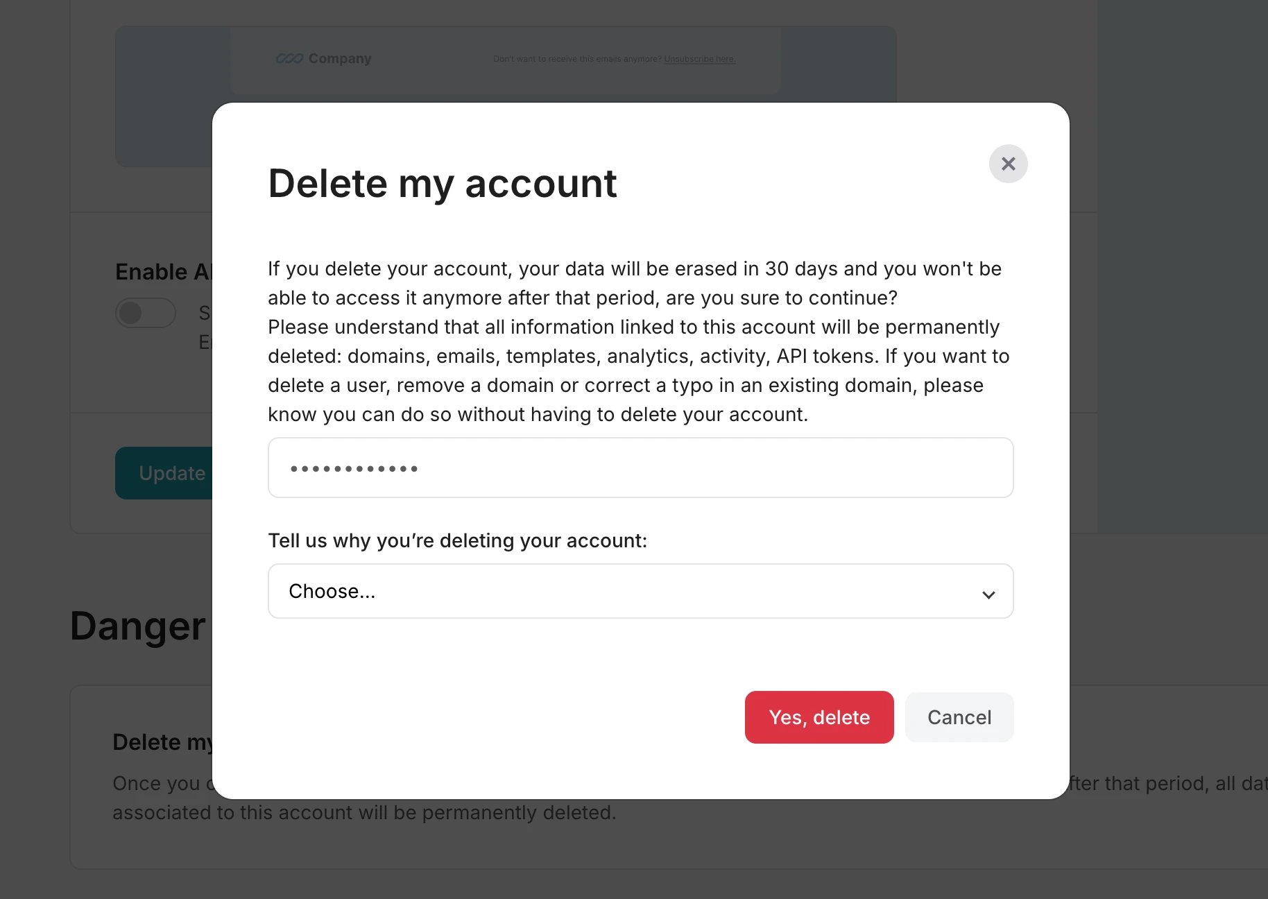 Confirm account deletion in VhtLtd.