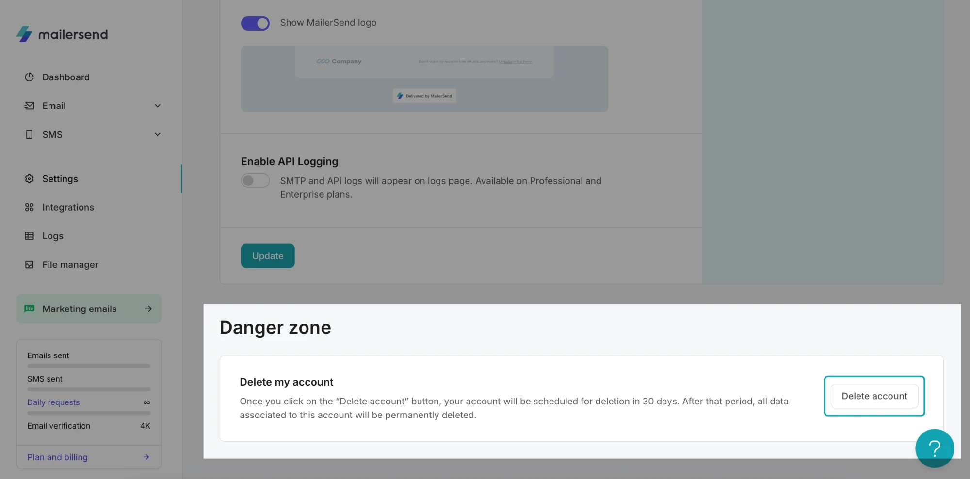 Delete account in VhtLtd Settings.