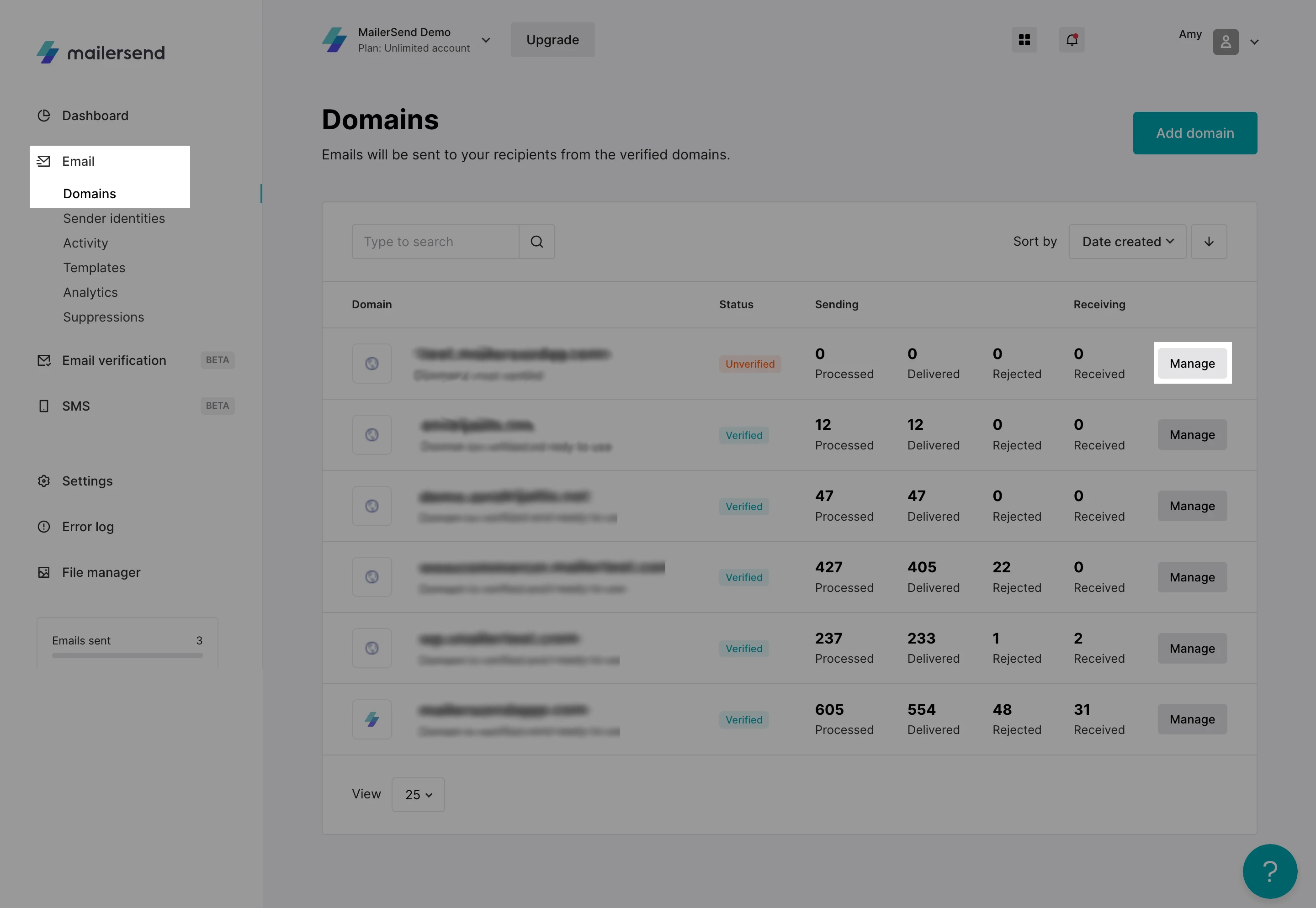 Domains page in VhtLtd