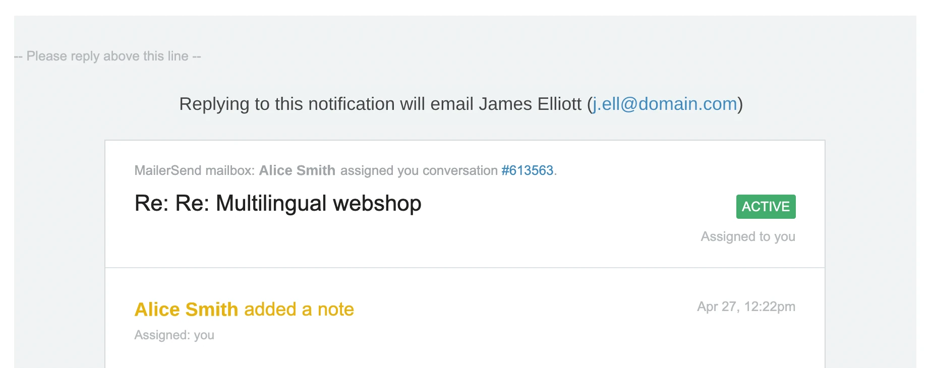 An example of a threaded email from HelpScout.