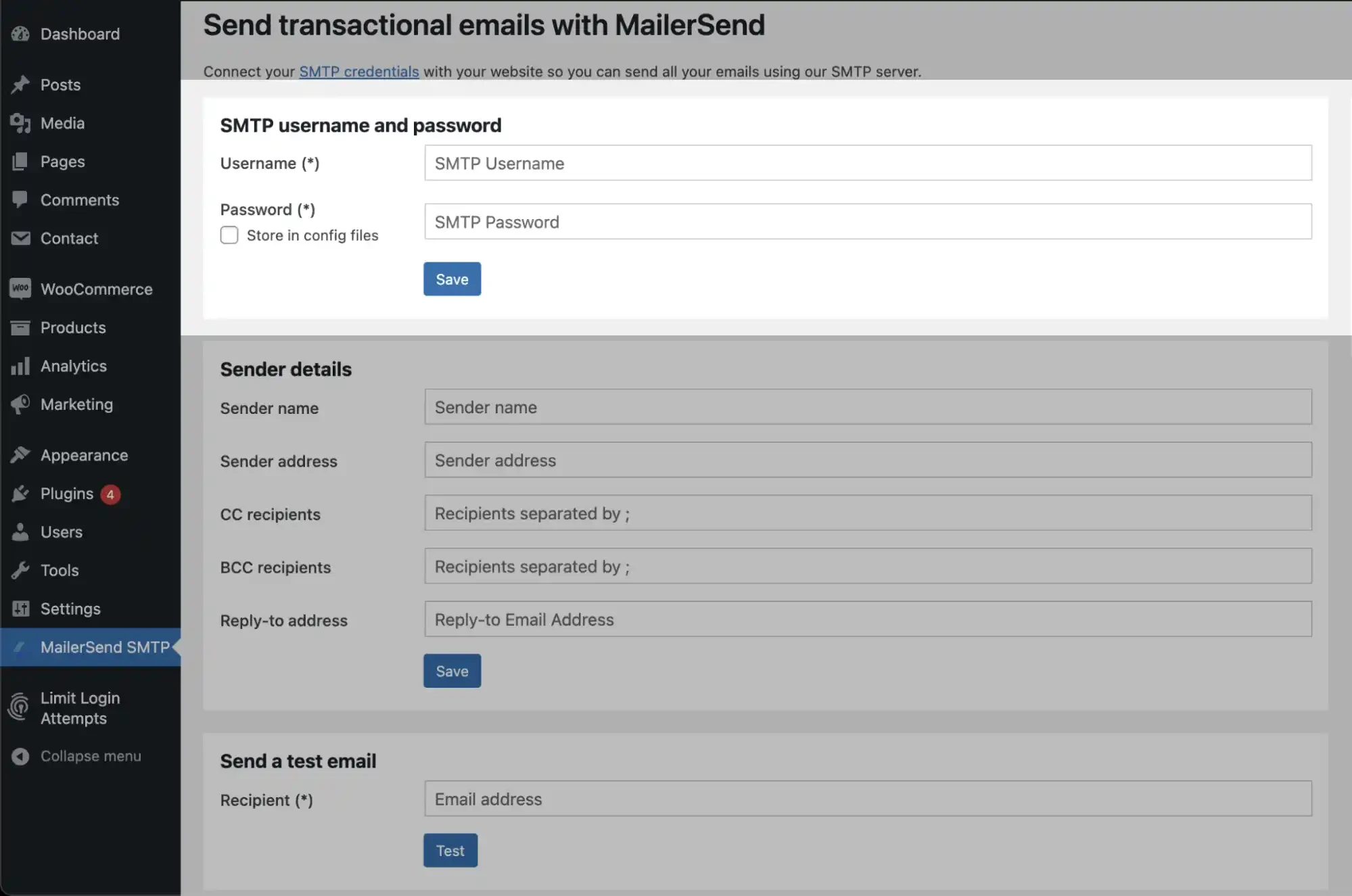 SMTP username and password