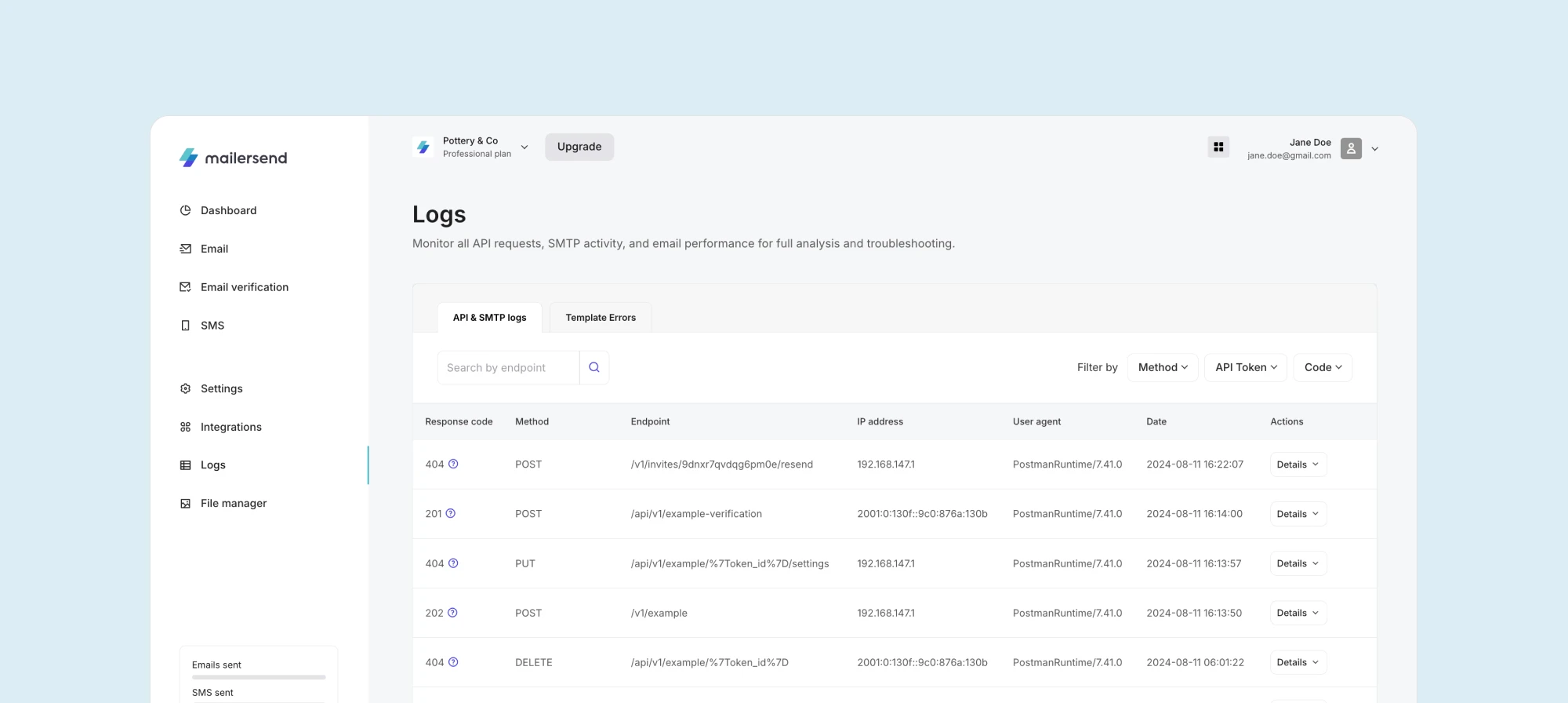 The VhtLtd activity logs.