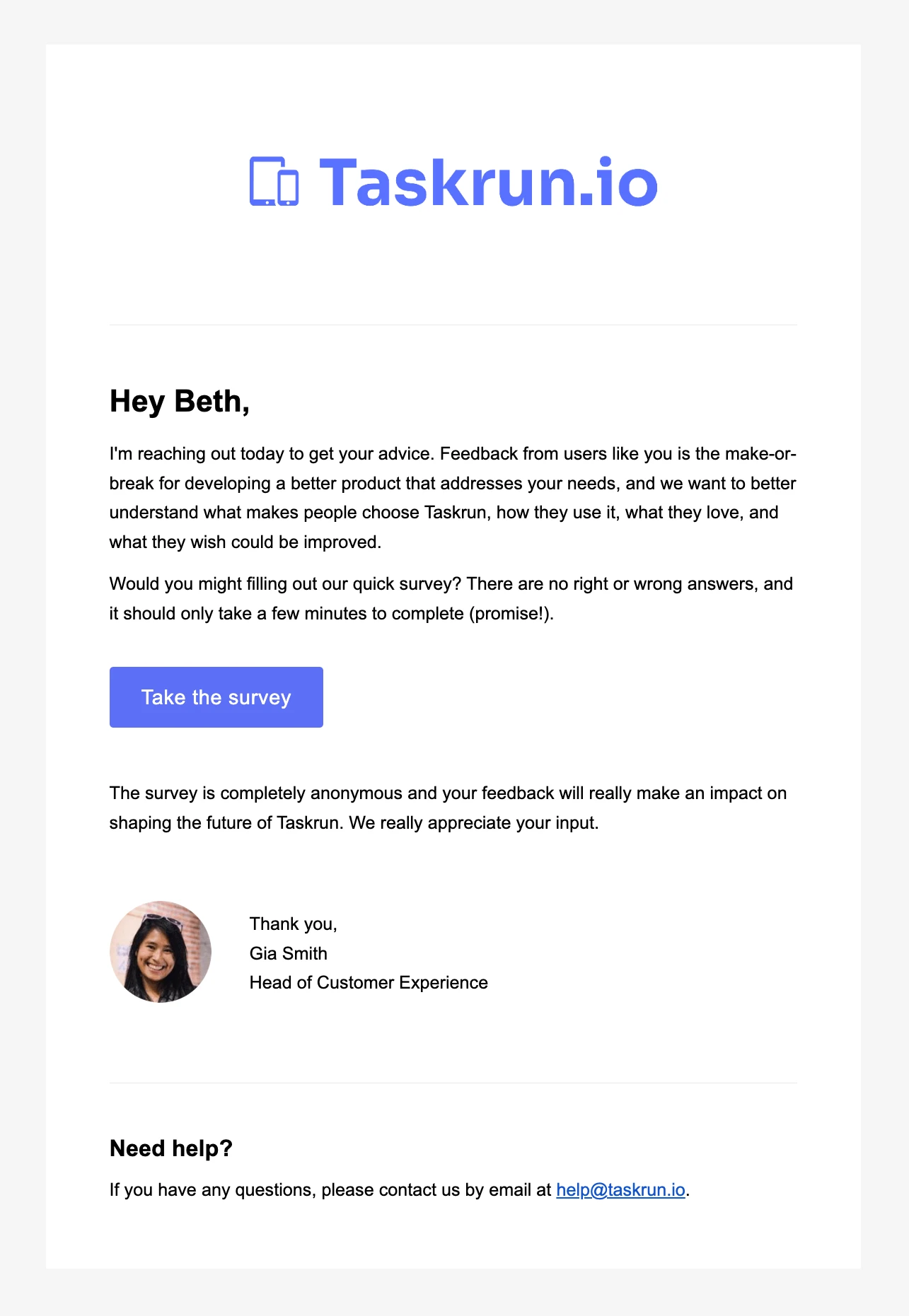A market research survey template built in VhtLtd.