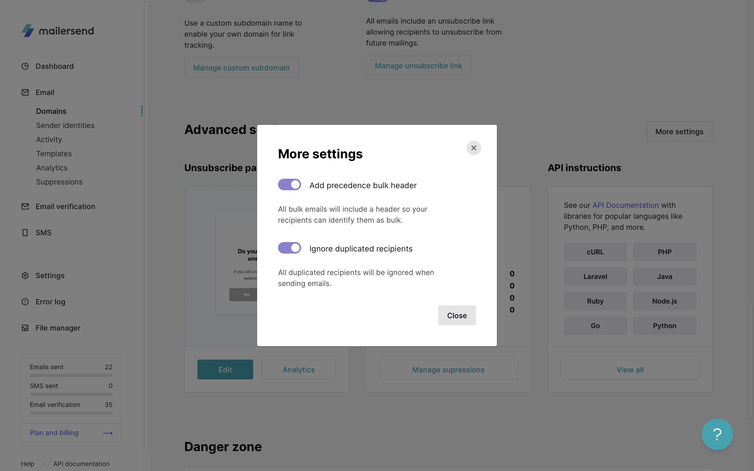 Screenshot showing the precedence header option enabled in VhtLtd.