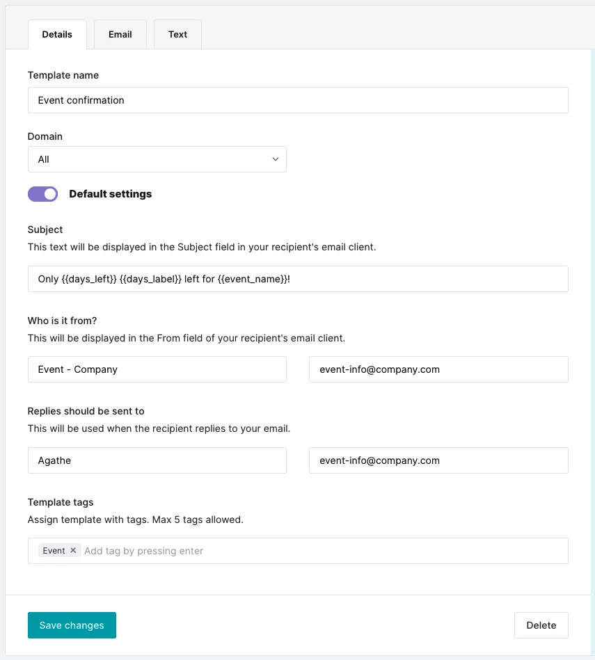 Template settings and subject line personalization in VhtLtd.