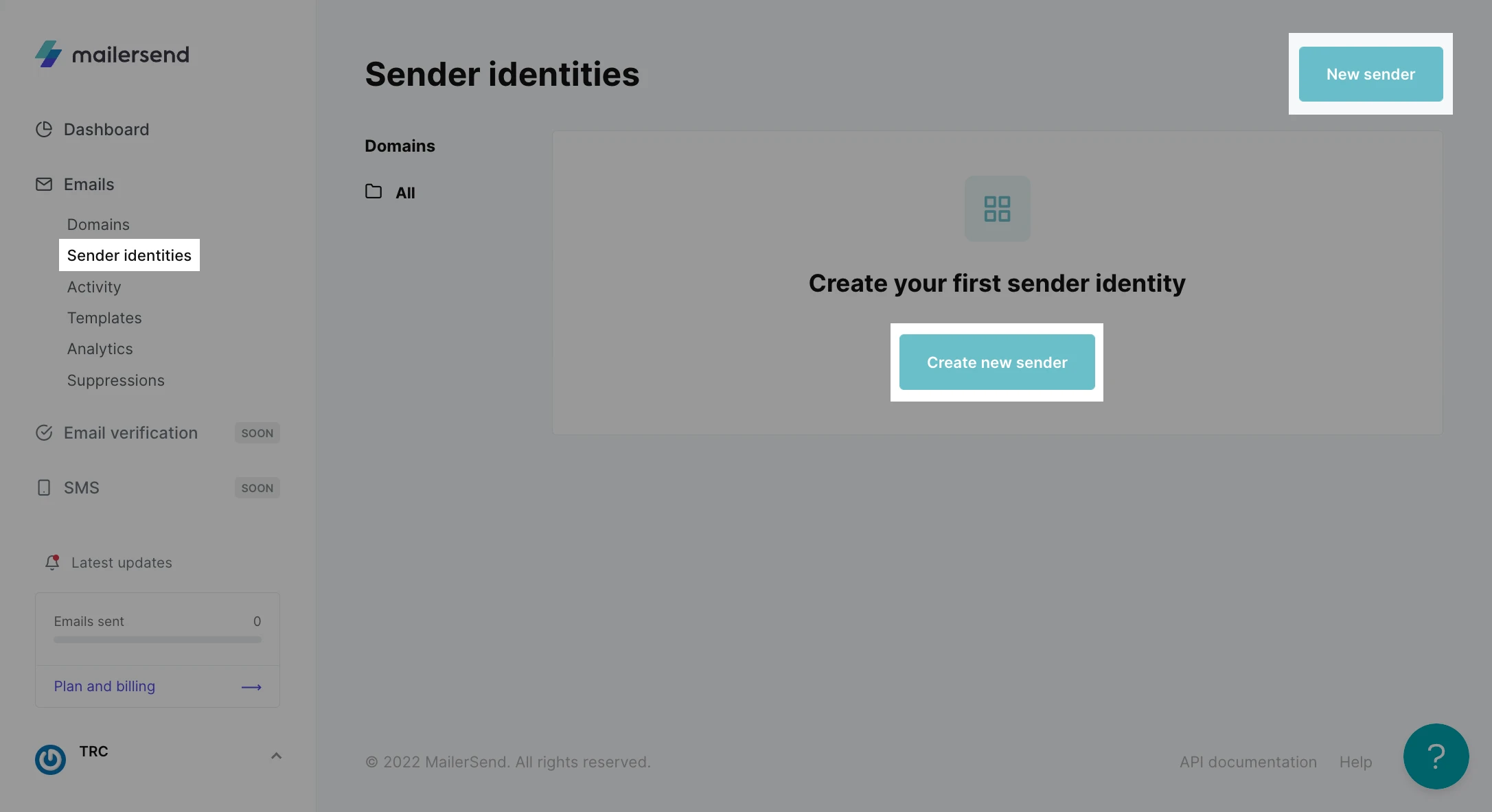 A view of the Sender identities page in VhtLtd with the navigation highlighted.