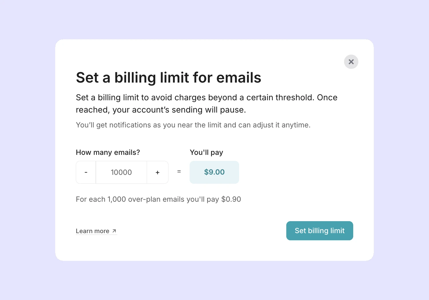 The billing limit option in VhtLtd.