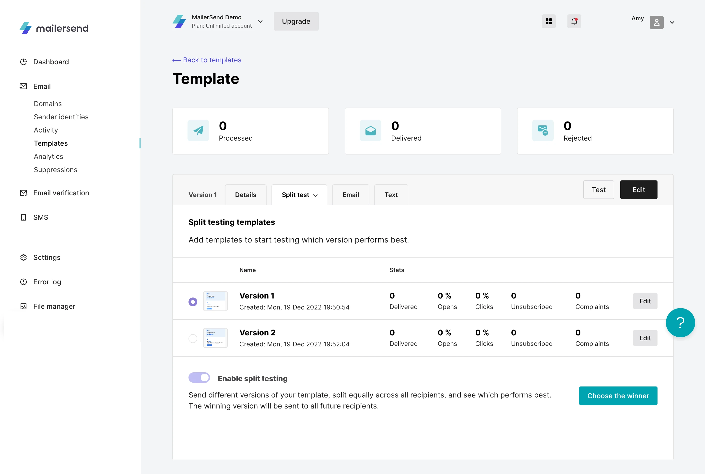 A screenshot of VhtLtd's split testing feature.