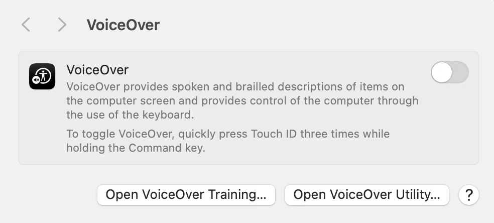 The Voiceover feature on a Macbook.