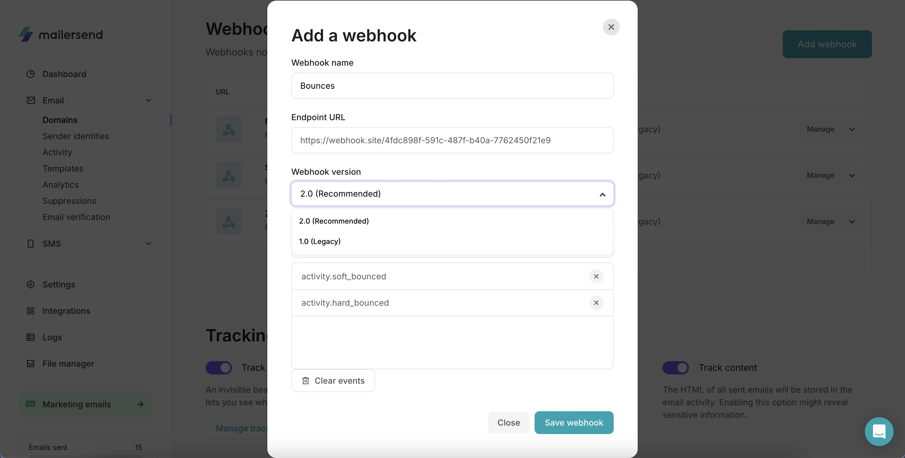 add a webhook for transactional emails