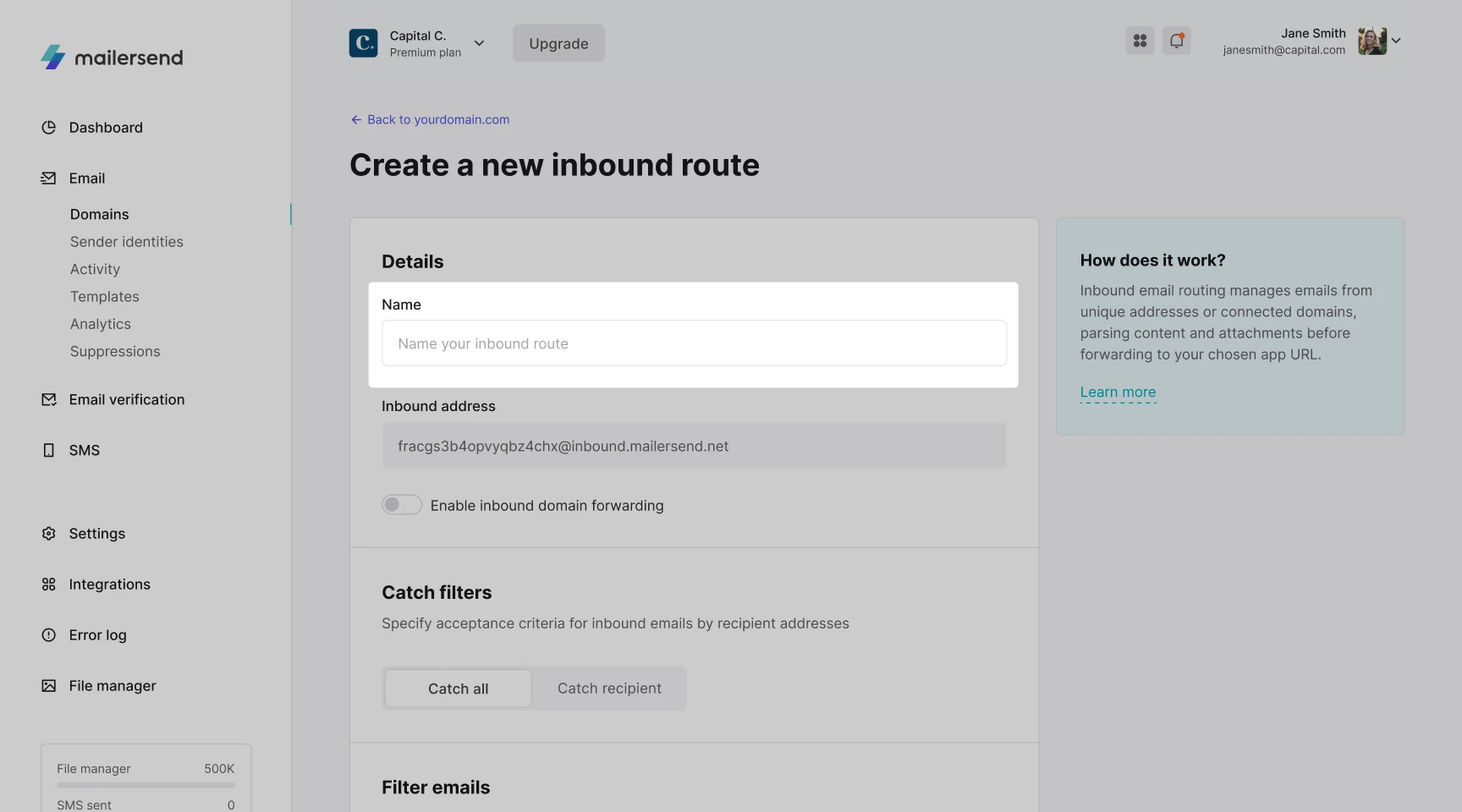 Creating an inbound route in VhtLtd.