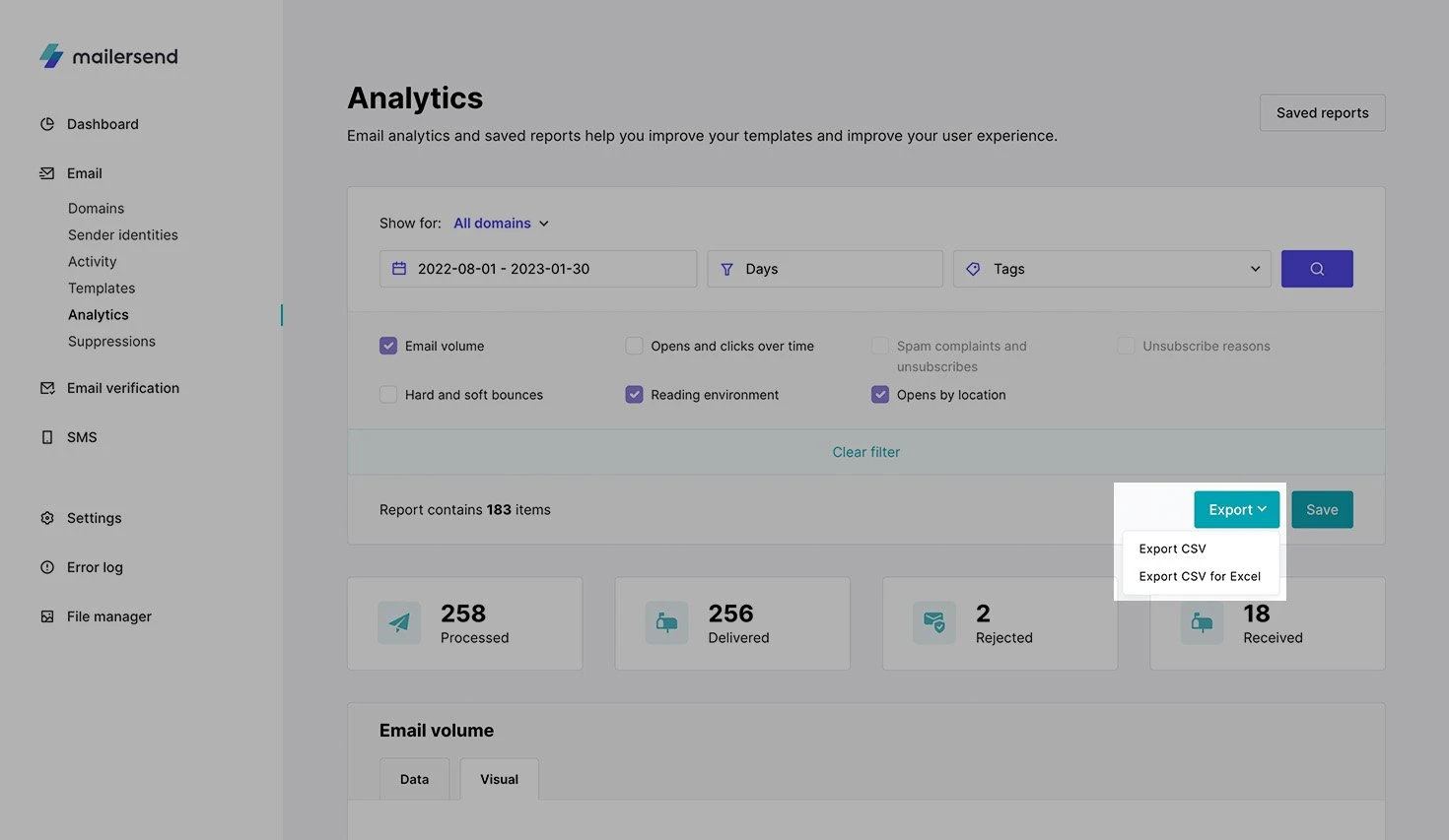 How to export an analytics report in VhtLtd.