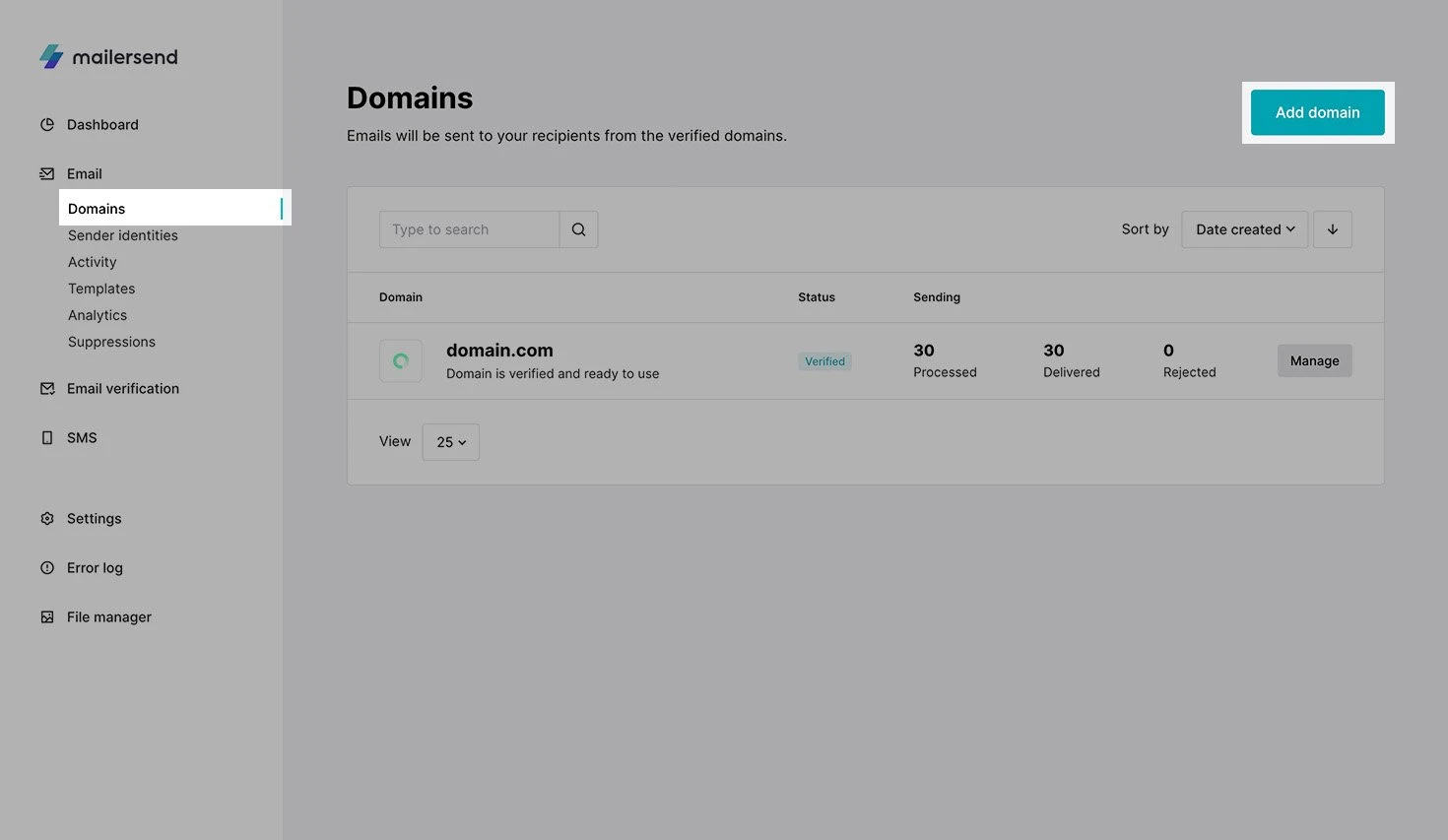 Add a new sending domain in VhtLtd.