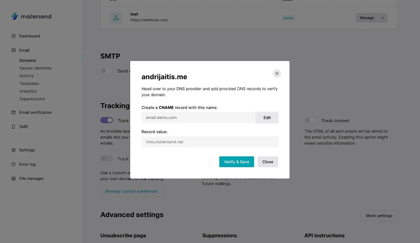 Track using custom subdomain