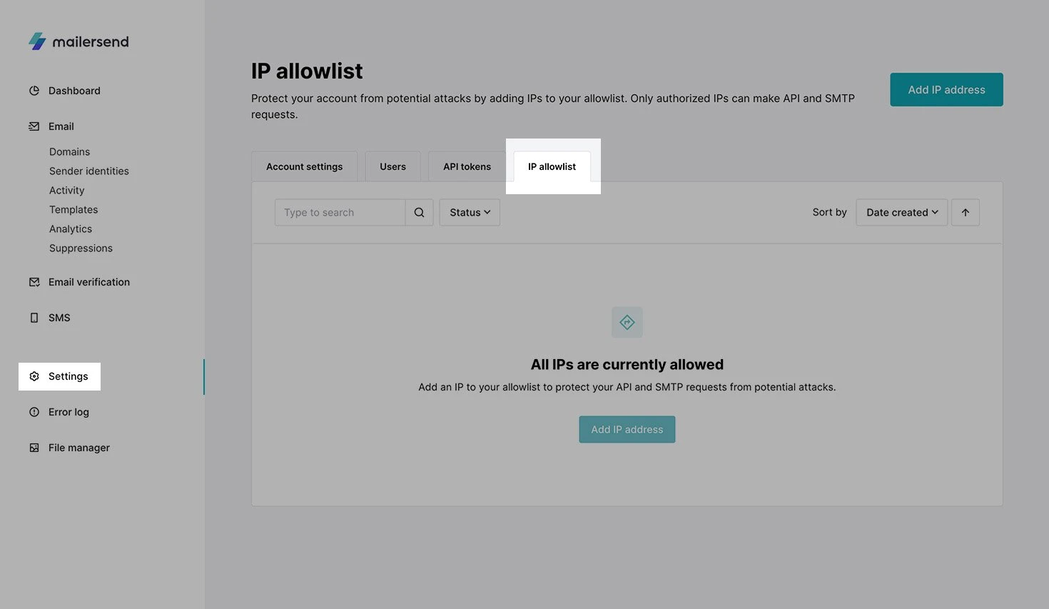 A screenshot of the VhtLtd dashboard with the IP allowlist feature highlighted in the left-hand menu.